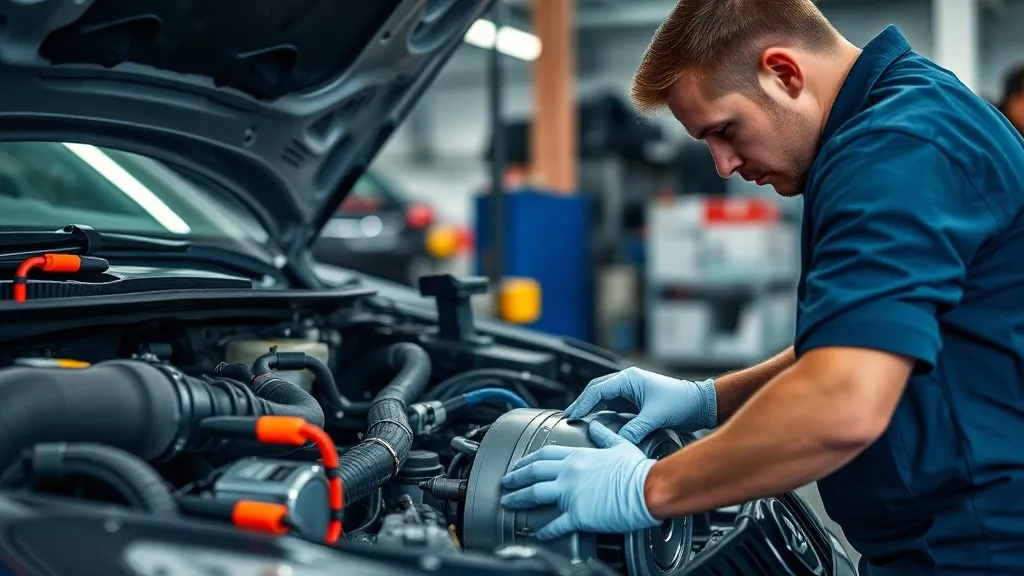 Técnico inspecionando conjunto de tração de carro elétrico em oficina especializada