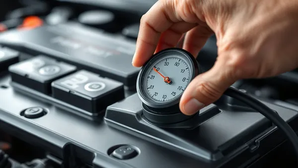 Técnico inspecionando bateria de carro elétrico usado em oficina autorizada com equipamento de diagnóstico