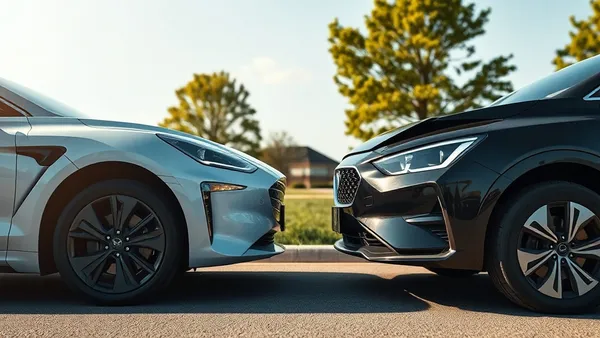Carro elétrico e carro híbrido plug-in lado a lado em comparação de custo total de propriedade