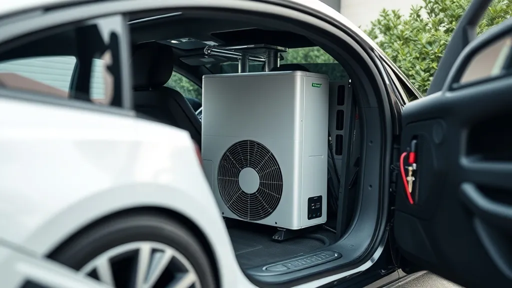 Sistema de gestão térmica e bomba de calor de carro elétrico exposto em bancada de engenharia