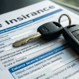 Chaves de carro elétrico sobre apólice de seguro automotivo