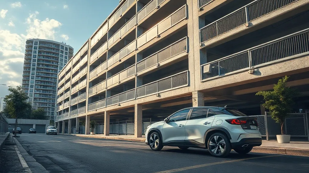 Carro híbrido estacionado em garagem de prédio residencial brasileiro sem infraestrutura de recarga visível