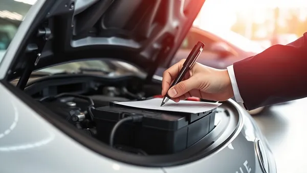 Cliente assinando contrato de garantia de bateria de carro elétrico em concessionária no Brasil