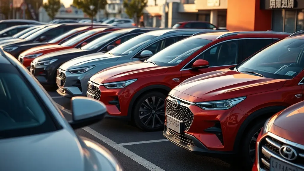 Pátio de concessionária com carros elétricos de marca chinesa expostos no Brasil