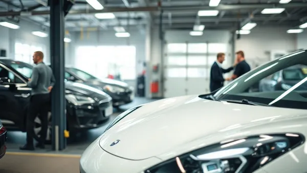 Técnico inspecionando bateria de carro elétrico em oficina autorizada no Brasil