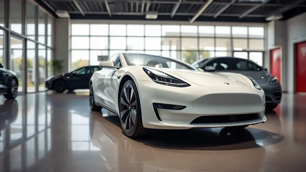 Tesla Model Y exposto em showroom no Brasil ao lado de carros elétricos concorrentes