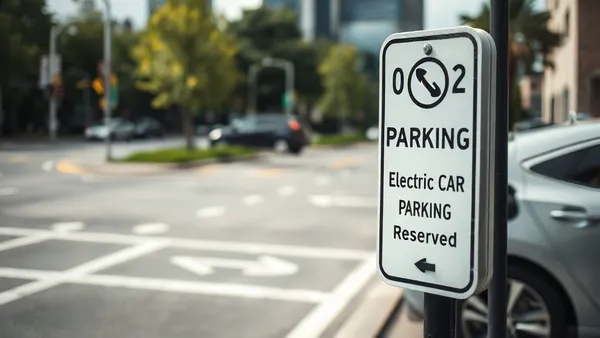 Placa de vaga reservada para carro elétrico em estacionamento urbano