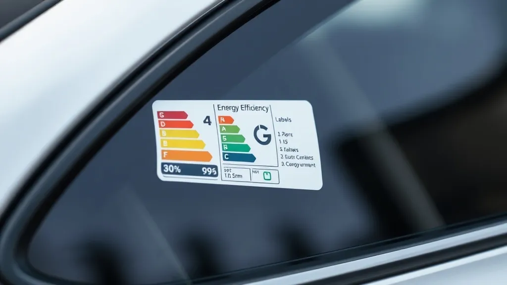 Adesivo de etiqueta de eficiência energética colado no vidro de um carro elétrico