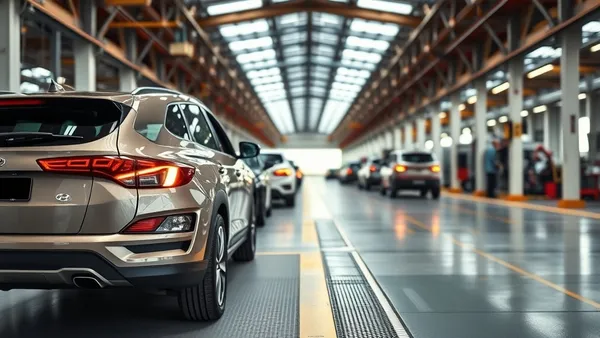 SUV da Hyundai em linha de produção industrial no Brasil