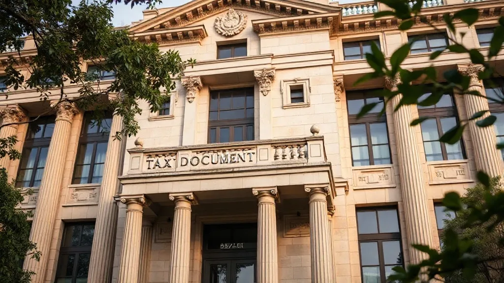 Documentos fiscais e prédio de órgão público relacionados à tributação de veículos no Brasil