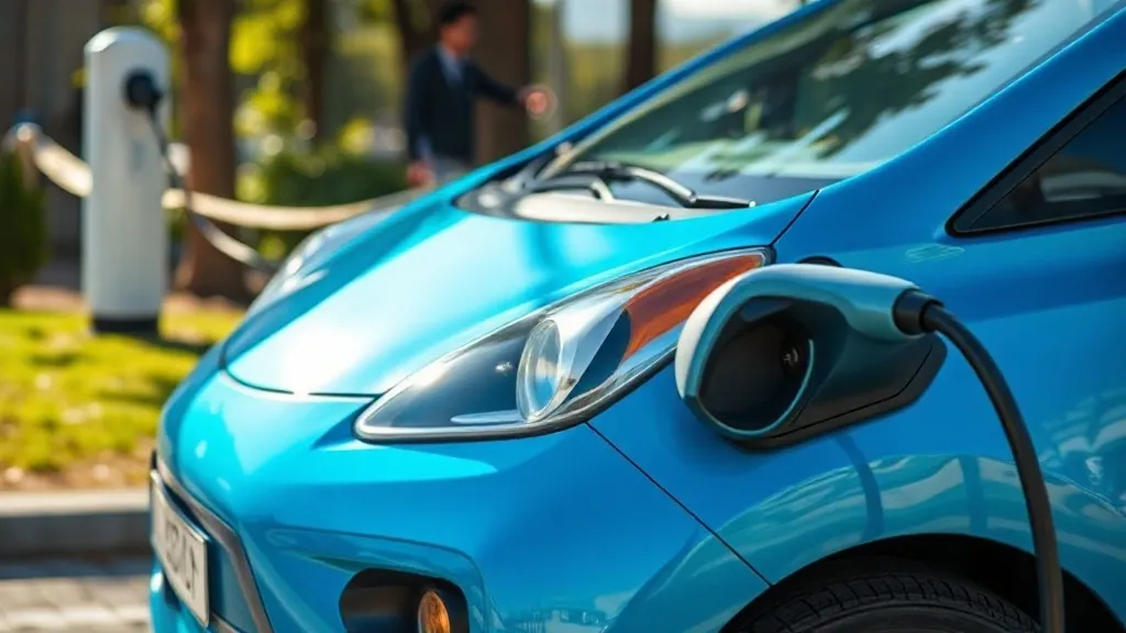 Bandeira do Brasil ao fundo de documentos legislativos e modelo de carro elétrico sobre mesa de trabalho