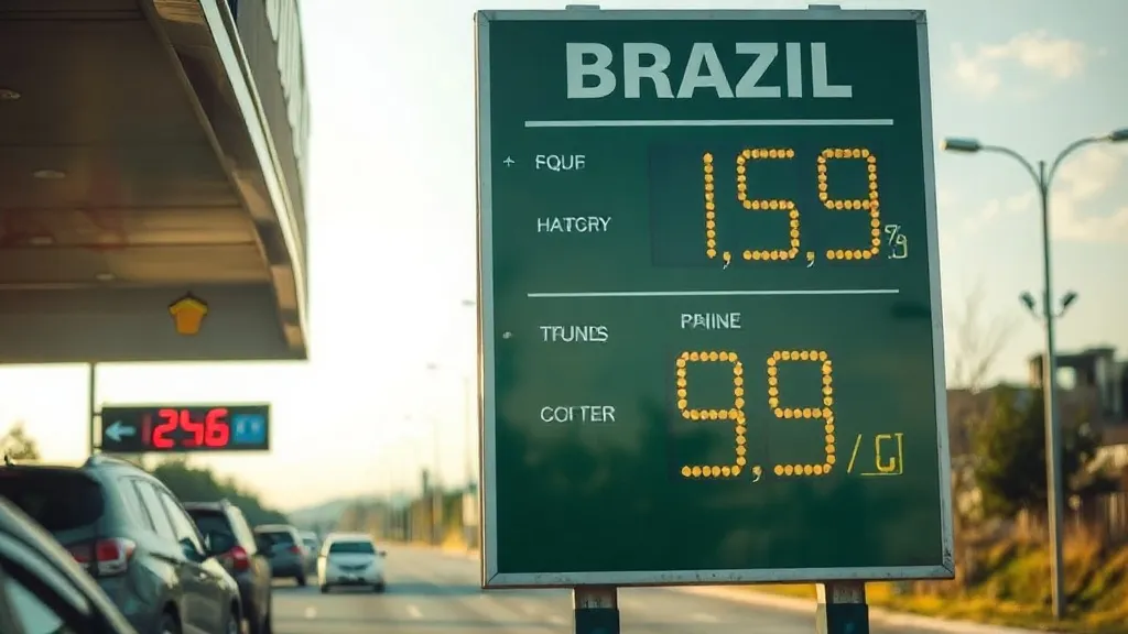 Placa de preço de combustível em posto de gasolina numa rodovia brasileira
