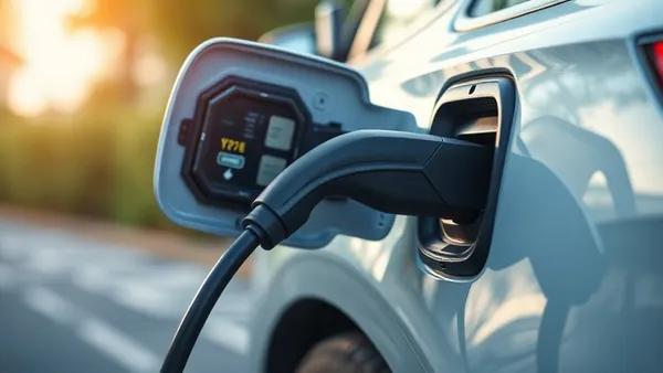 Carro elétrico com cabo conectado a eletrodoméstico por saída V2L em ambiente doméstico