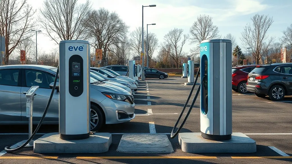 Estação de recarga rápida para carros elétricos em estacionamento comercial