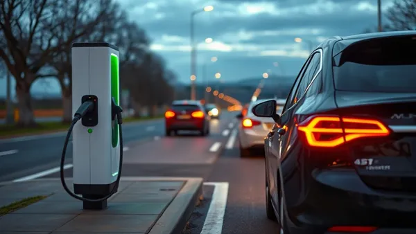 Carregador rápido de carro elétrico em posto de recarga à beira da rodovia