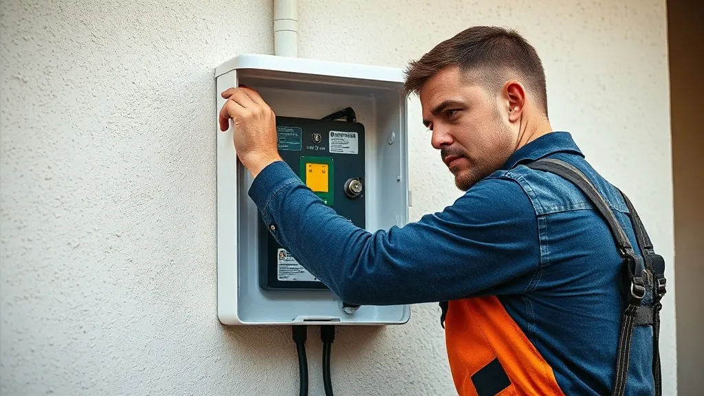 Eletricista instalando carregador wallbox residencial em quadro de energia