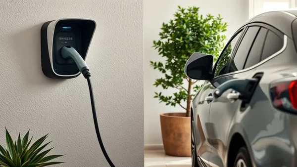 Wallbox instalado em garagem residencial com carro elétrico conectado, medindo custo de recarga mensal