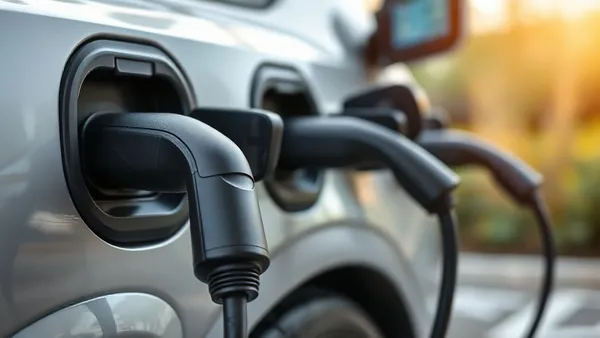 Conectores de recarga CCS2, CHAdeMO e Tipo 2 lado a lado sobre fundo neutro