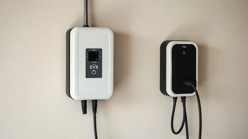 Wallbox de recarga residencial instalado na parede da garagem de uma casa