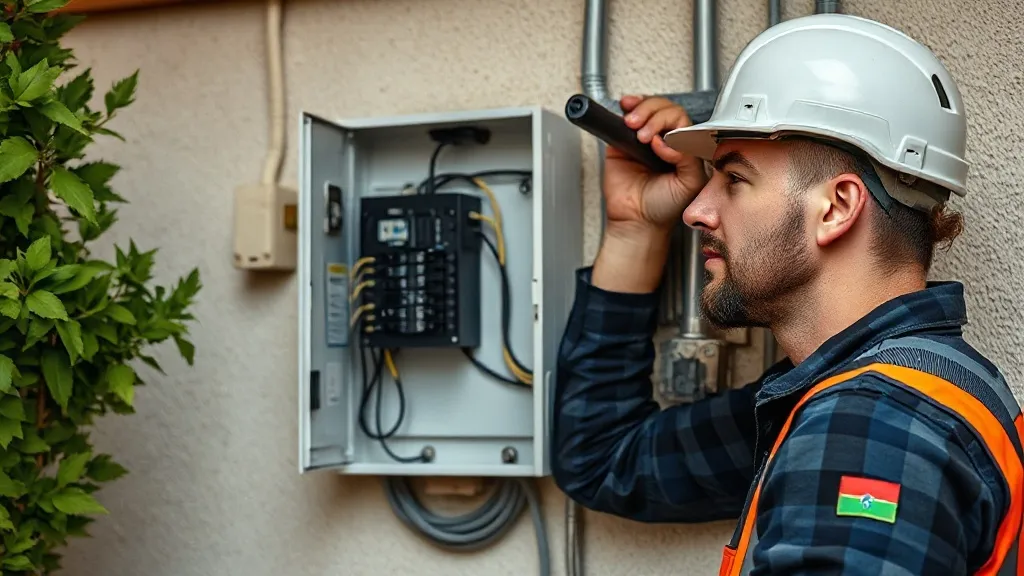 Quadro de distribuição elétrica residencial aberto, técnico avaliando fiação para instalação de wallbox