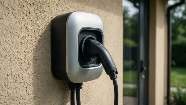 Carregador wallbox instalado na parede de garagem residencial